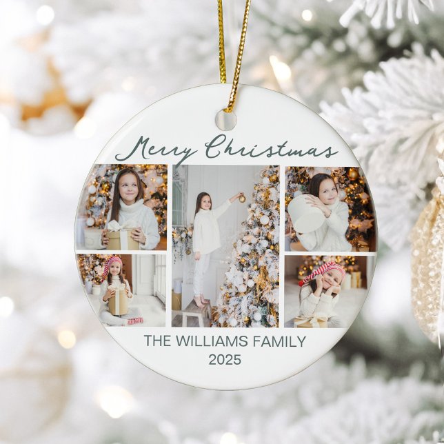 Chic Christmas Photo Collage 2025 Keepsake Julgransprydnad Keramik (Skapare uppladdad)