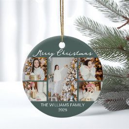 Chic Christmas Photo Collage Commemorative 2025 Julgransprydnad Keramik