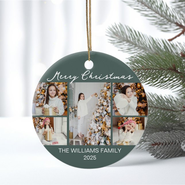 Chic Christmas Photo Collage Commemorative 2025 Julgransprydnad Keramik (Skapare uppladdad)