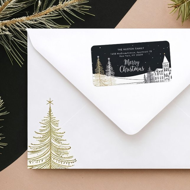 Chic Christmas Scene Return Address Label Adressetikett (Skapare uppladdad)