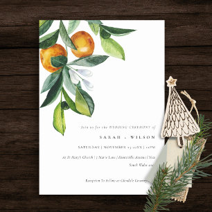 Chic Citrus Orange Botanical Boho bröllopsinbjudan Tack Kort