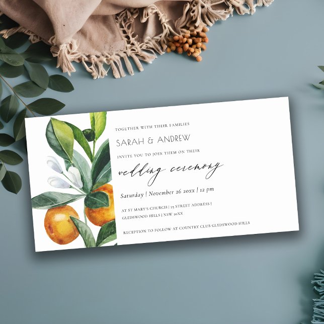 Chic Citrus Orange Botanical Boho bröllopsinbjudan Tack Kort (Skapare uppladdad)
