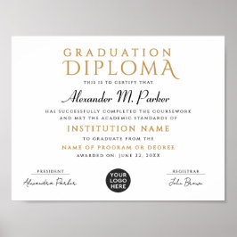 Chic Classic Black Guld School Grad Logotyp Diplom Poster
