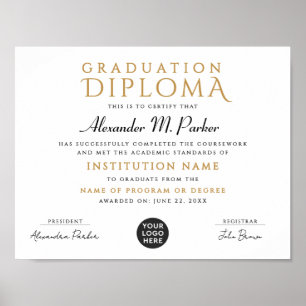 Chic Classic Black Guld School Grad Logotyp Diplom Poster