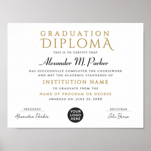 Chic Classic Black Guld School Grad Logotyp Diplom Poster (Framsidan)