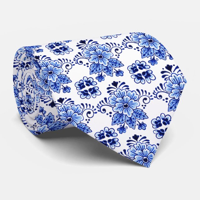 Chic Classic Dutch Delft Blue Blommigt Art Mönster Slips (Rullad)