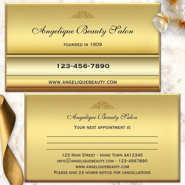 Chic Classic Guld Beauty Möte Affärskort Tidsbeställning Kort (Elegant business appointment card in stylish classic gold - beauty - nail salon - french manicure)