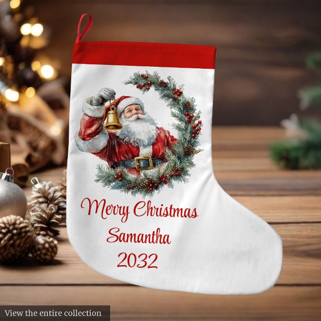 Chic Classic Santa Claus Trendy Editable Christmas Stor Julstrumpa (Chic Classic Santa Claus Trendy Editable Christmas Large Christmas Stocking)