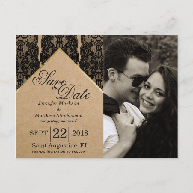 Chic & Classy Black Snöre, Guld och Återvunnet Pap Meddelande Vykort (Framsida)