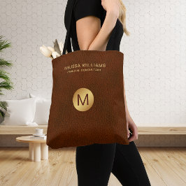 Chic Classy Faux Brown Leather & Guld Initialer Tygkasse
