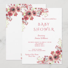 Chic Classy Red Blommigt Watercolor Baby Shower