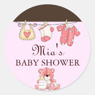 Chic Clothesline Baby Shower-etikett Runt Klistermärke