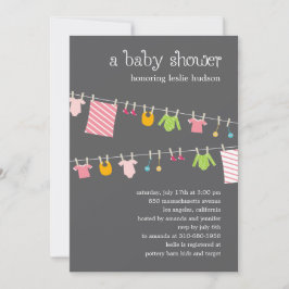 Chic Clothesline Baby Shower-inbjudan (flicka) Inbjudningar