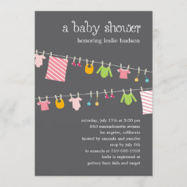 Chic Clothesline Baby Shower-inbjudan (flicka) Inbjudningar