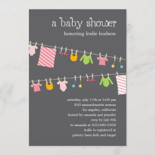 Chic Clothesline Baby Shower-inbjudan (flicka) Inbjudningar