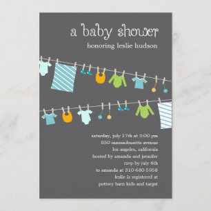 Chic Clothesline Baby Shower-inbjudan (pojke) Inbjudningar