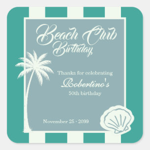 Chic Coastal Stripe Beach Club 50-årsfirande Fyrkantigt Klistermärke