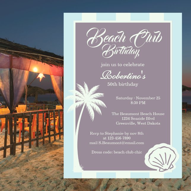 Chic Coastal Stripe Beach Club 50-årsfirande Inbjudningar (Skapare uppladdad)
