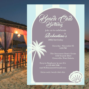Chic Coastal Stripe Beach Club 50-årsfirande Inbjudningar