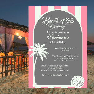 Chic Coastal Stripe Beach Club 50-årsfirande Inbjudningar