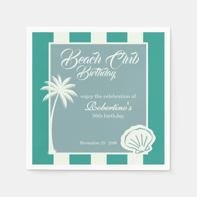 Chic Coastal Stripe Beach Club 50-årsfirande Pappersservett (Framsidan)