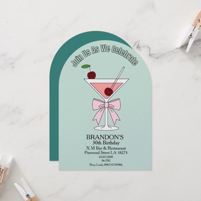 Chic Cocktail Adult Birthday Party  Inbjudningar (Fram/Back In Situ)