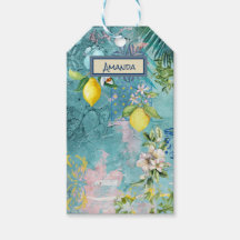 Chic collage blue turquise sicilian citrus blommig