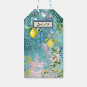 Chic collage blue turquise sicilian citrus blommig presentetikett