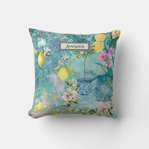 Chic collage blue turquoise sicilian citrus floral