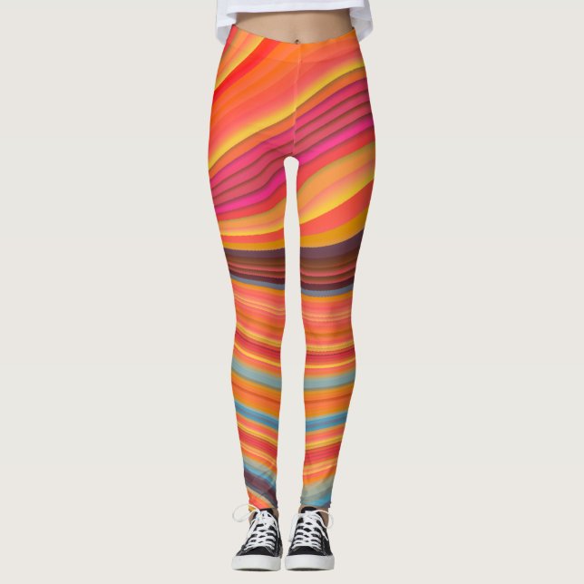 Chic Colorful Abstrakt Orang Gult Leggings (Framsida)