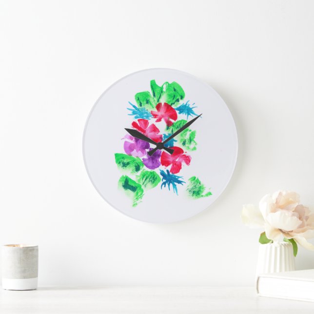 Chic Colorful Blommigt Bouquet Stor Klocka (Hem)