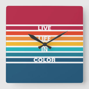 Chic Colorful Rand Mönster Live Life i Färg Fyrkantig Klocka