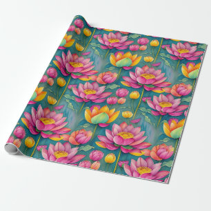 Chic Colorful Rosa Lotus Flower Botanical Grey Presentpapper