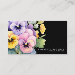 Chic Colorful Vår Pansies Black Affärskort Visitkort