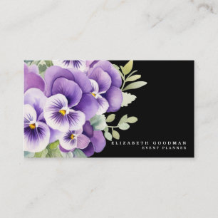 Chic Colorful Vår Pansies Black Affärskort Visitkort