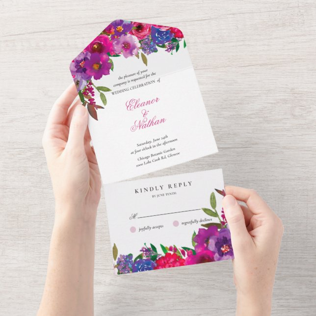 Chic Colorful Watercolor Flowers Summer Bröllop (Avrivbar del)