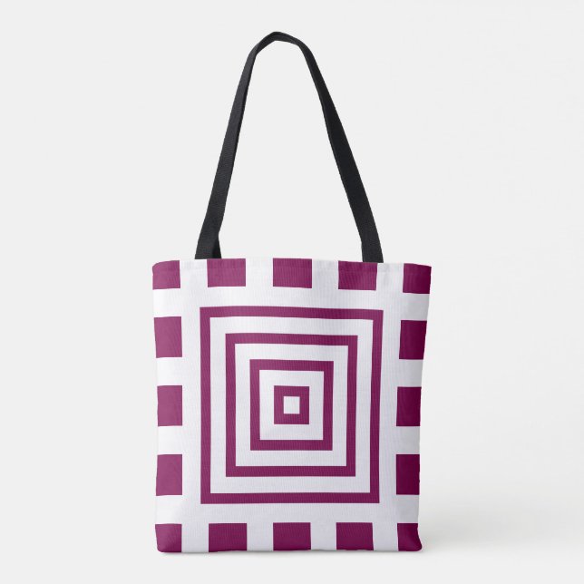 Chic Concentric Squares Lila and Black Tote Bag Tygkasse (Baksida)