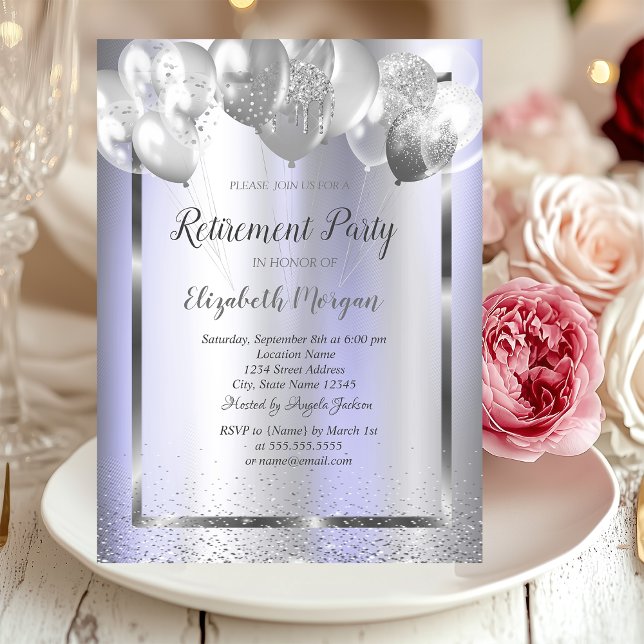 Chic Confetti Balloons Violet Metallic Pension Inbjudningar (Skapare uppladdad)