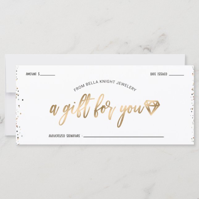 Chic Confetti & Guld Diamond Gem Gift Certificate (Framsida)