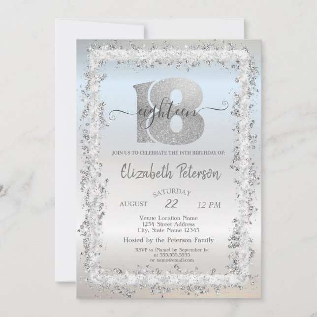 Chic Confetti Ram 18:e Födelsedagsfesten Inbjudningar (Framsida)