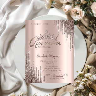 Chic Cool Glitter Krona Drop Quinceañera Inbjudningar