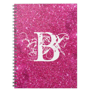 Chic Coola Rosa Glitter White Initial Monogram Anteckningsbok