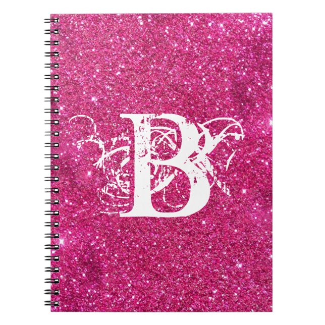 Chic Coola Rosa Glitter White Initial Monogram Anteckningsbok (Framsidan)