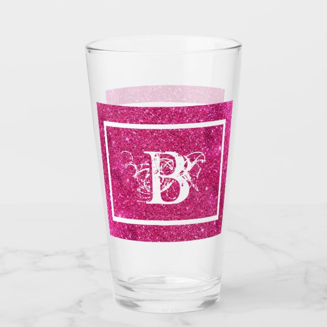 Chic Coola Rosa Glitter White Initial Monogram Glaskopp (Framsida)