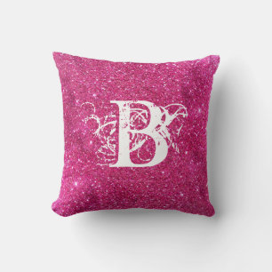 Chic Coola Rosa Glitter White Initial Monogram Kudde