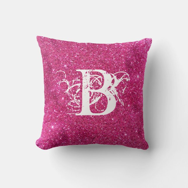 Chic Coola Rosa Glitter White Initial Monogram Kudde (Framsida)