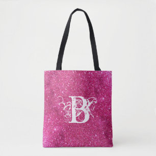 Chic Coola Rosa Glitter White Initial Monogram Tygkasse