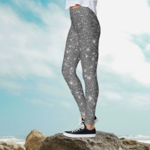 Chic Coola Snyggt Silver Grått Sparklie Glitter Leggings