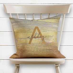 Chic Copper Bronze Gold Foil Namn Monogram Kudde