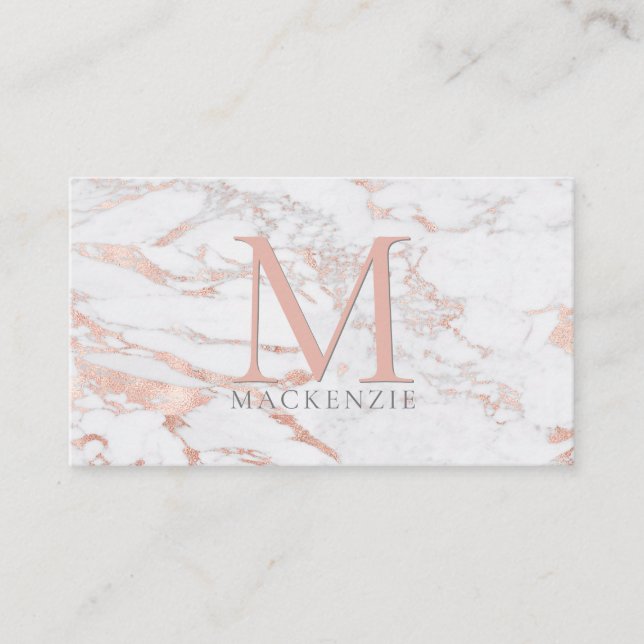Chic Copper Ro Gold Foil Marble Monogram Visitkort (Framsida)